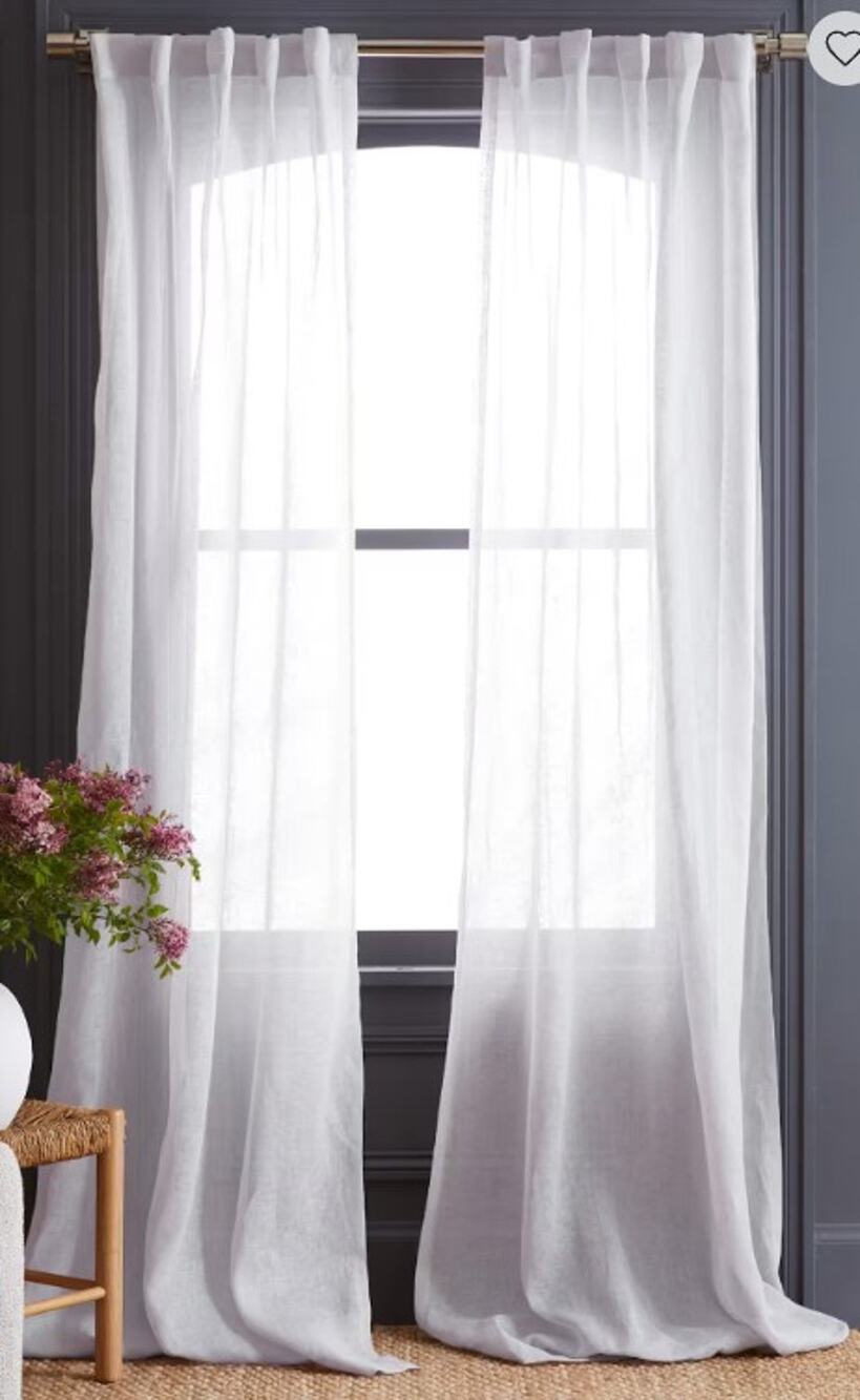 Quince Set of 2  European Linen Sheer Curtain Panels WHITE 48" X 84"